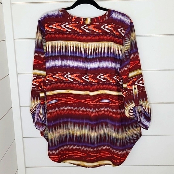 CATO XL burgundy orange white tribal print blouse - Picture 2 of 5